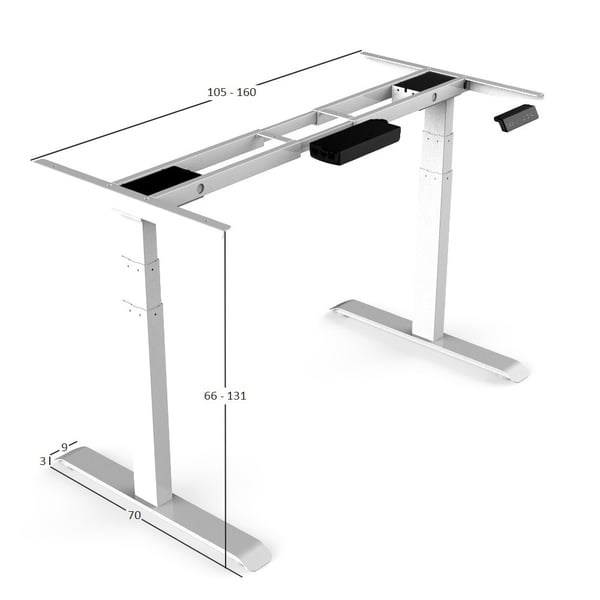 Justerbart skrivebord 180x80 cm - Dobbelt motor - Hvid/Lys eg
