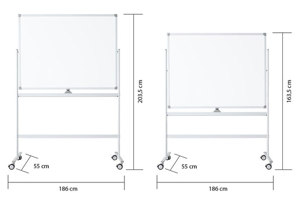Mobil whiteboardtavle hvid 120x180 cm dobbeltsidet og magnetisk