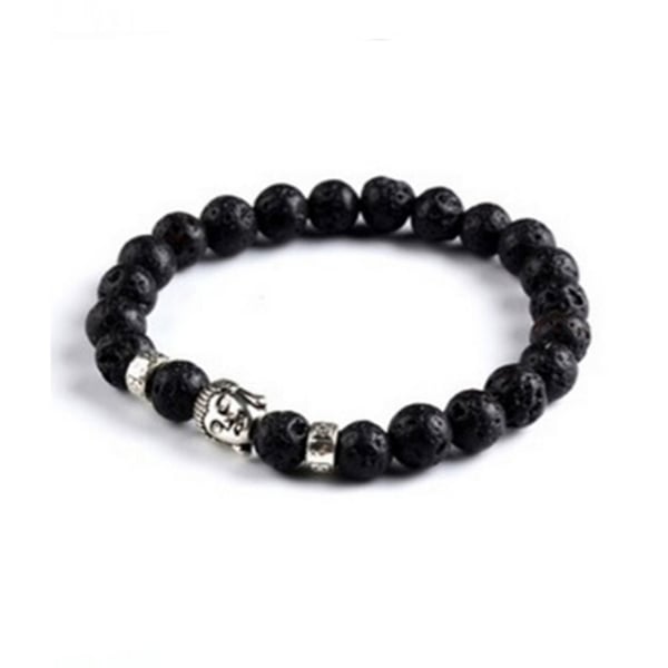 Trendy karma armbånd Buddha sølv svart lava steiner