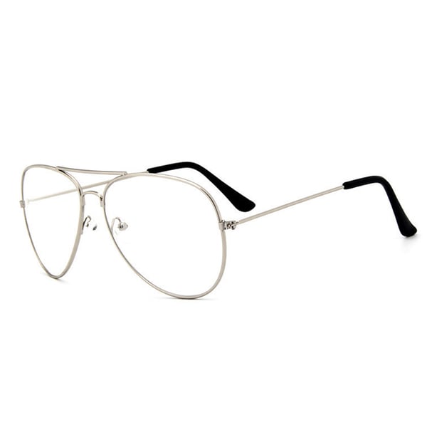Retro Pilot Aviator Glasögon Silver  Klart Glas utan Styrka