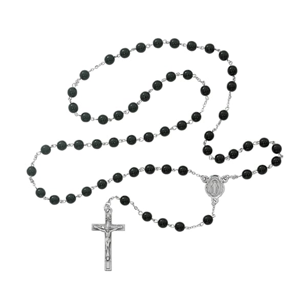 Pitkät musta kaulakoru Rosary 8 mm Musta lasihelmiä