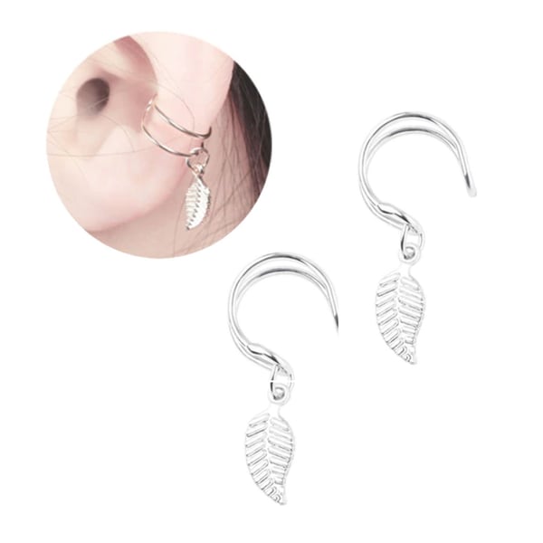 2-Pack Fake Helix Piercing Öron Örhänge Ear Cuff med Fjäder Silver