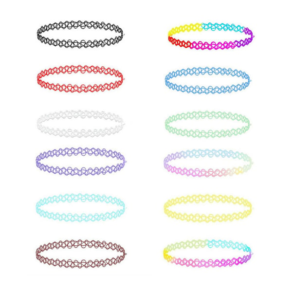 12-pack trendy fargerik choker halskjede strekk blonder blonder