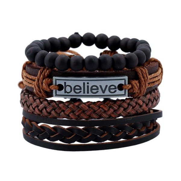 4-pack Handgjorda Läderarmband Herrarmband Skinn Läder Rep