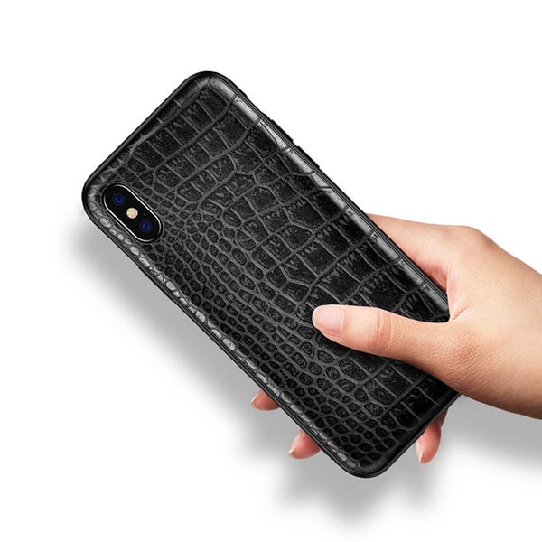 iPhone X Mobile Shell Musta nahkainen nahkakrokotiilikuori