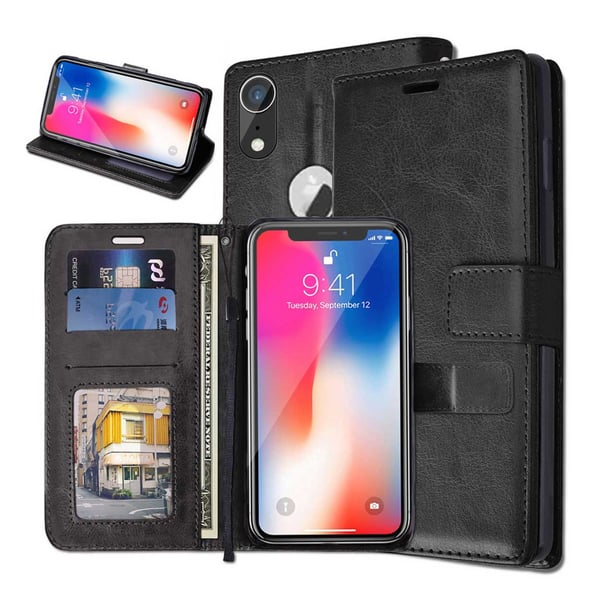 iPhone XR Wallet Case Black Leather Leather Case iPhone XR Wallet Case Black Leather Leather Case