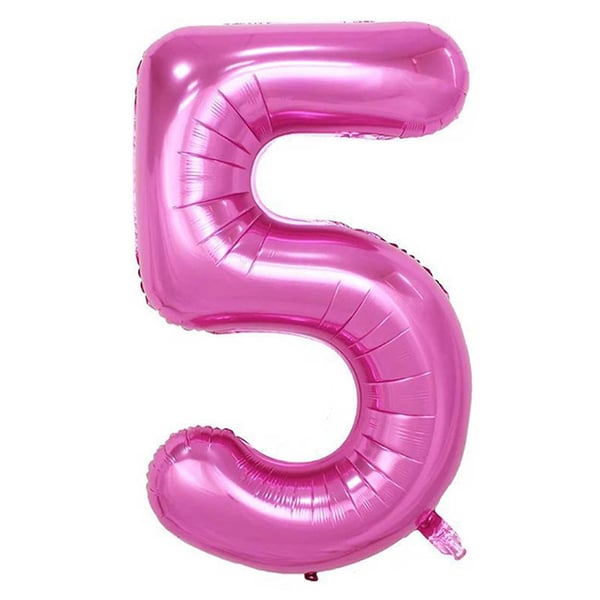 Kæmpe 102cm nummer ballon pink metallisk nummer 5 ballon