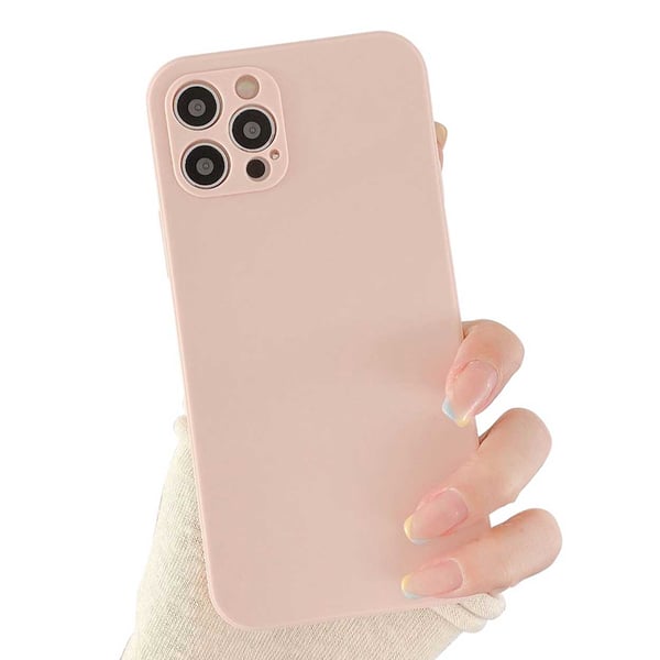 iPhone 12 Pro Max ohut vaaleanpunainen beige -mobiili kuori linssipeitteellä TPU
