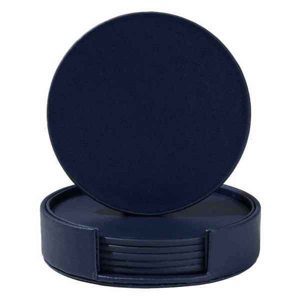 Blå glassbaser PU Leather 6-pack med holder
