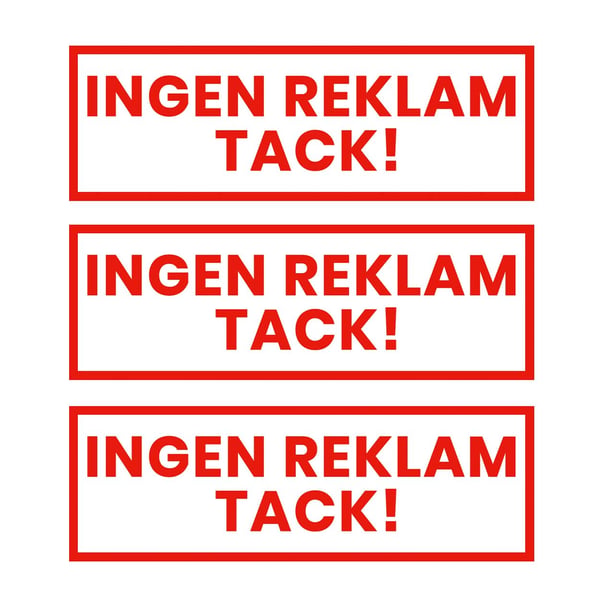 3-pack ingen reklame takk klistremerke rødt 3.5x10.5cm