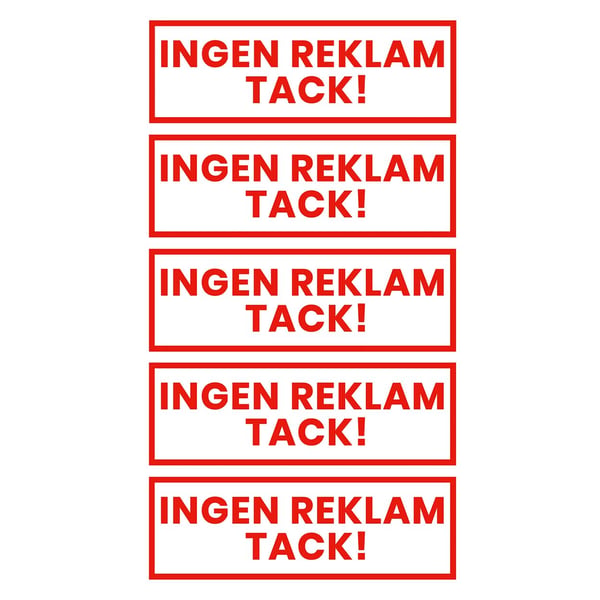 5-pack ingen reklame takk klistremerke rødt 3.5x10.5cm 5-pack ingen reklame takk klistremerke rødt 3.5x10.5cm