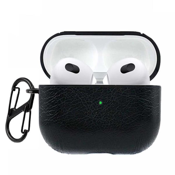 Apple AirPods 3 Väska Fodral Skyddsfodral Skinn Läder Svart Apple AirPods 3 Väska Fodral Skyddsfodral Skinn Läder Svart