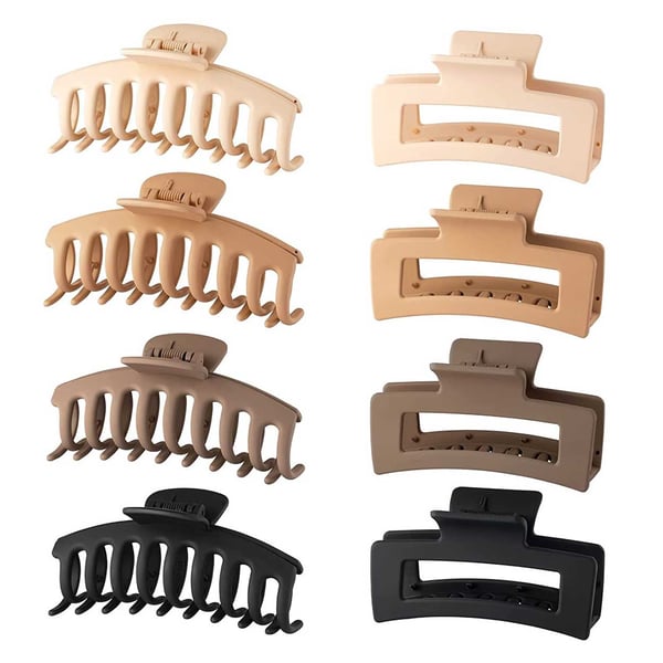 8-pakke hårklemmer pastel beige brun sort