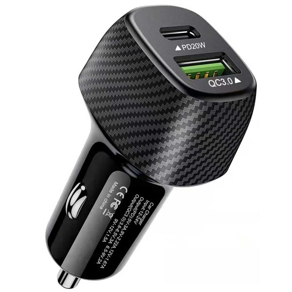 Biloplader 1x USB-A 18W, 1x USB-C PD 20W QC3.0 38W