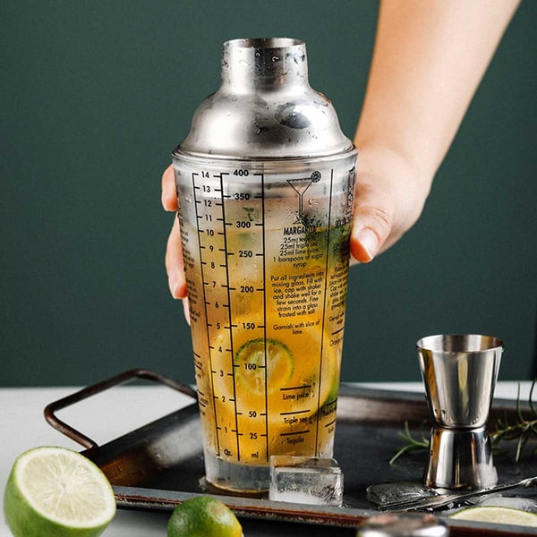 Cocktailshaker med drikkeoppskrift 400 ml Shaker Glass rustfritt stål