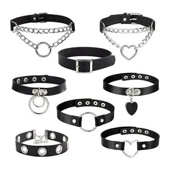 8-pack PU Läder Choker Halsband Skinn Svart