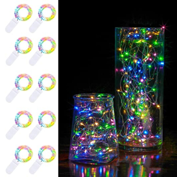 10-Pack 1m Mini LED Light Loop Battery Drevet flerfarvet