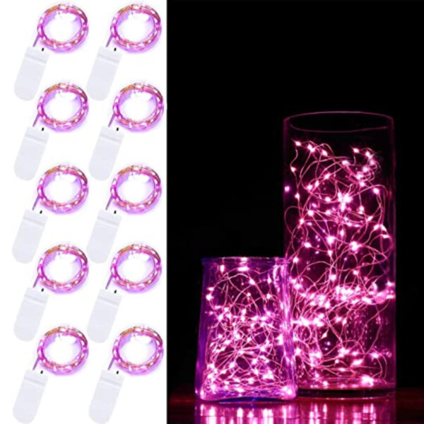 10-pakkaus 1 m mini-LED-valonsilmukan akkukäyttöinen vaaleanpunainen