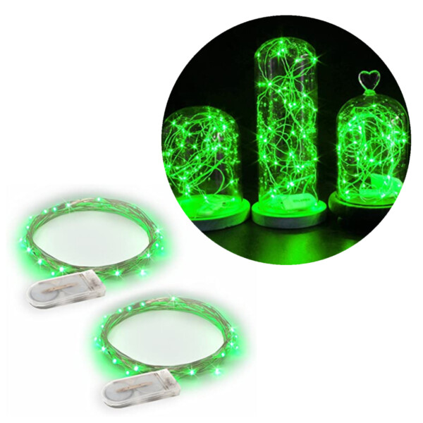 2-pakkaus 1 m mini LED-valon silmukka akkukäyttöinen vihreä