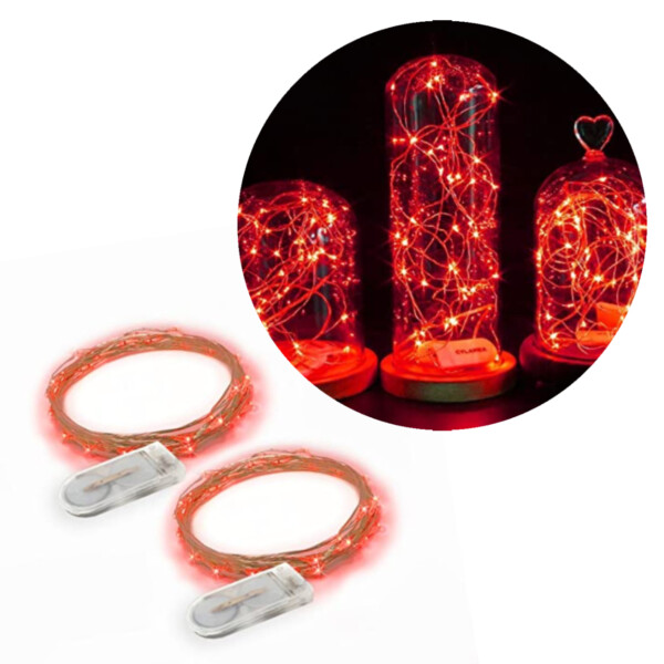 2-Pack 1m Mini LED Ljusslinga Batteridriven Röd
