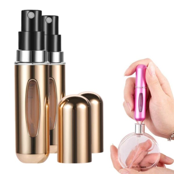 2 -pakkaus mini täyttöhajuvesipullo - täytetyt matkakontit 5ml kultaa