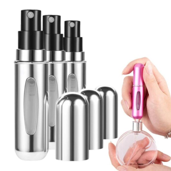 3 -pakkaus mini täyttöhajuvesipullo - täytetyt matkasäiliöt 5ml hopeaa