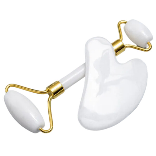Valkoiset jade -kasvoroolit ja gua sha aito luonnonkivi
