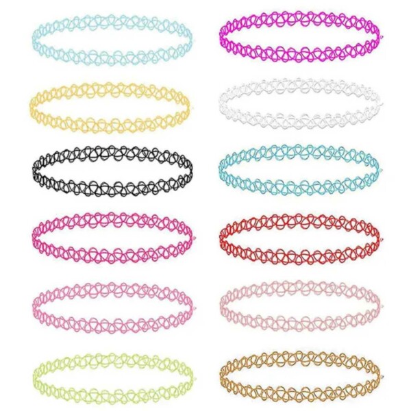 12-pakke trendy farverig choker halskæde stretch blonder blonder