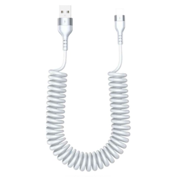 USB Lightning Spiralkabel 3A Snabbladdning 1,5m Vit