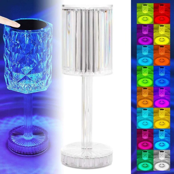 Crystal LED-lamppu 16 väriä kaukosäädin Touch Ladattava