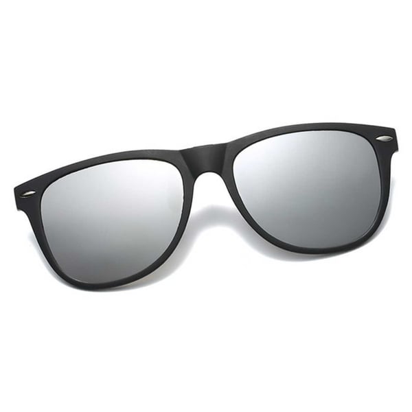 Polarisoitu Wayfarer Clip On aurinkolasit Käännä ylös hopeiset peililinssit