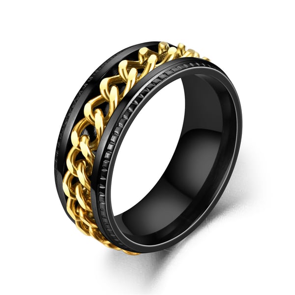Ring med kjede 8mm rustfritt stål [Velg størrelse] Svart/gull