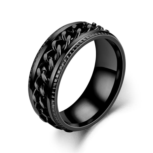 Ring med Kedja 8mm Rostfritt Stål [Välj Storlek] Svart