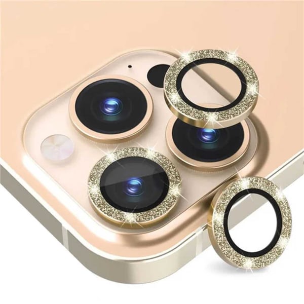 iPhone 13 Pro/13 Pro Max Kamerabeskyttelse Bling Glitter Gold