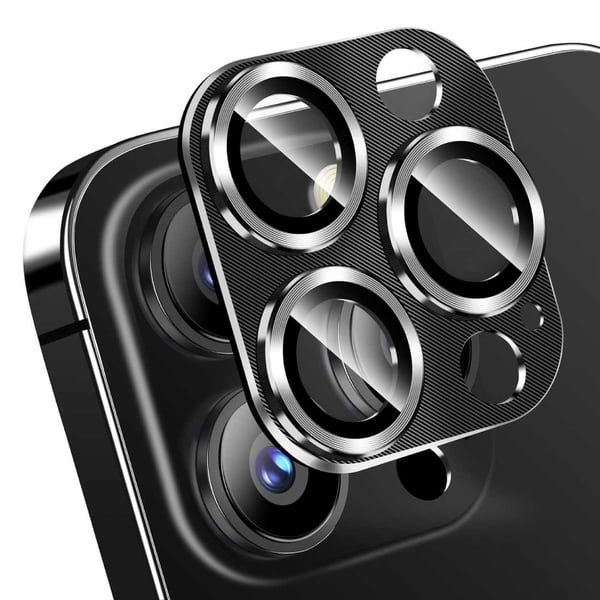 iPhone 15 Pro/15 Pro Max Kameraskydd Metall Härdat Glas Svart