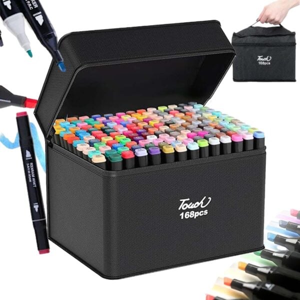 168 kpl Double Marker Pens with Bag | Kaksipuoliset värikynät