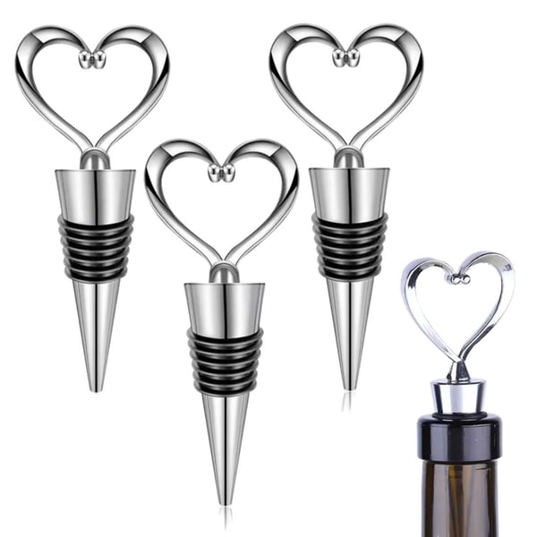 3-Pack Vinkork med Hjärta i Metall – Vinpropp Vinförslutare Silver