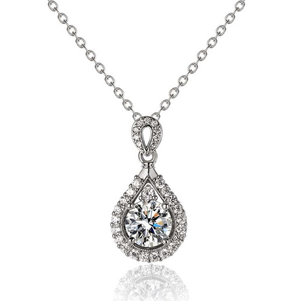 Halsband Diamant Droppe med CZ Kristall Silver