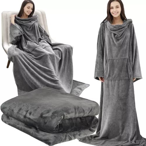Superstor Hoodie Blanket | XXL Filtmorgonrock Grå Superstor Hoodie Blanket | XXL Filtmorgonrock Grå