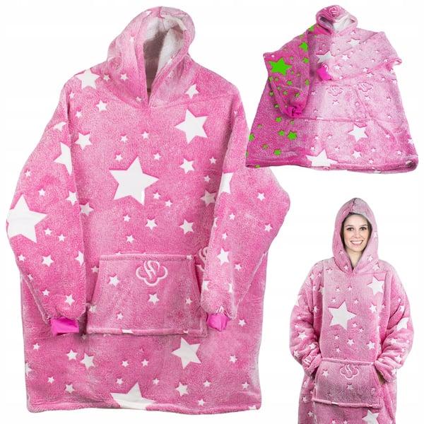 Oversize Filtgenser Pledd med Ermer og Hette Snuggie Rosa
