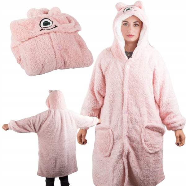 Oversize Alien Snuggie med Hue | Hyggelig Tæppe med Ærmer Rosa
