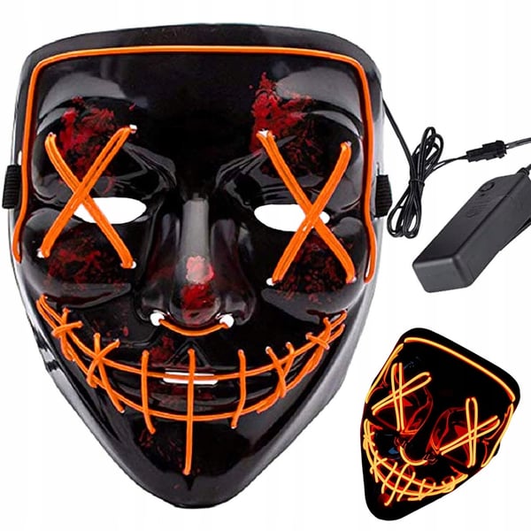 Lysende LED-maske til Halloween & fester – Purge-stil med blinkende lys, fjernbetjening og elastisk bånd til voksne & børn