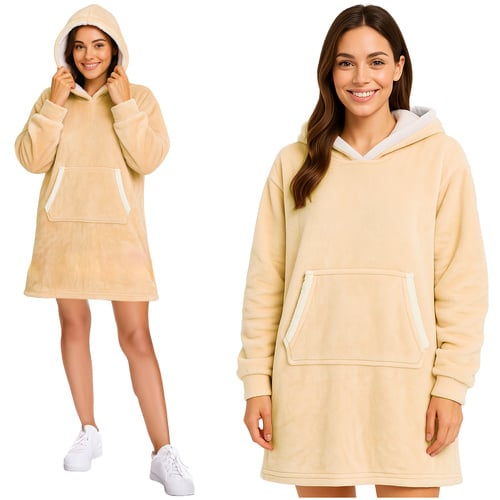 Oversize hettegenser filt med ermer beige