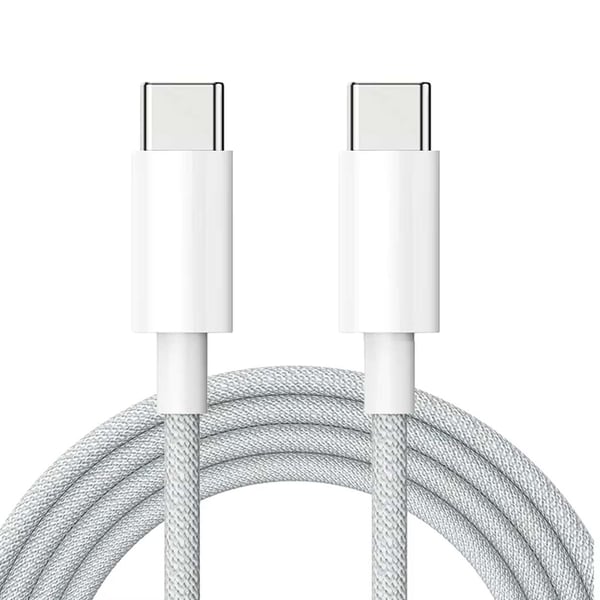 Tålig Flettet 60W USB-C Opladerkabel 3m, Hvid