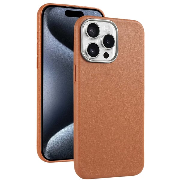 Ohut TPU-kuori nahkaviimeistelyllä iPhone 15 Pro Max – Ruskea