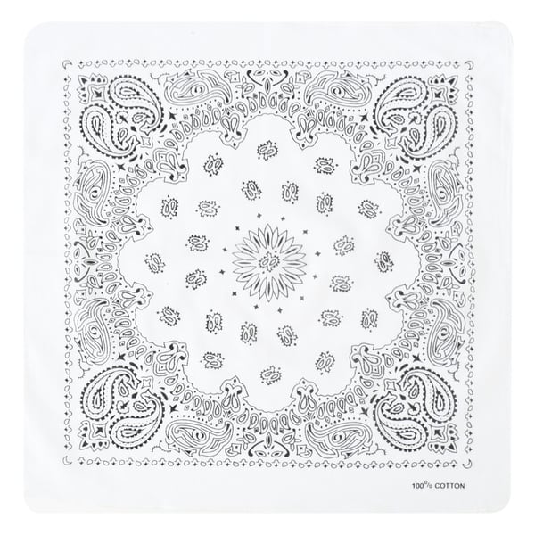 Kaksipuolinen bandana 100% puuvillaa – paisleykuvio 55x55 cm, valkoinen