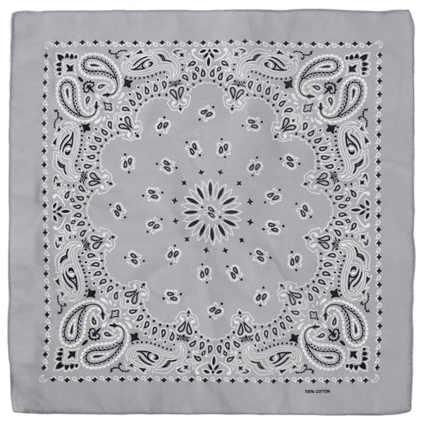 Kaksipuoleinen bandana 100 % puuvillaa – paisleykuvio 55x55 cm, vaaleanharmaa