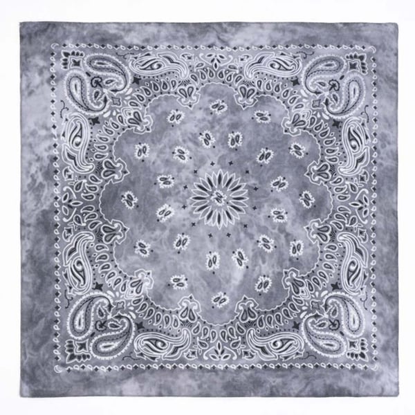Batikvärjätty bandana 100 % puuvillaa – paisleykuvio 53x53 cm, harmaa