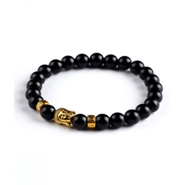 Trendigt Karma Armband Buddha Guld  Svarta Stenpärlor
