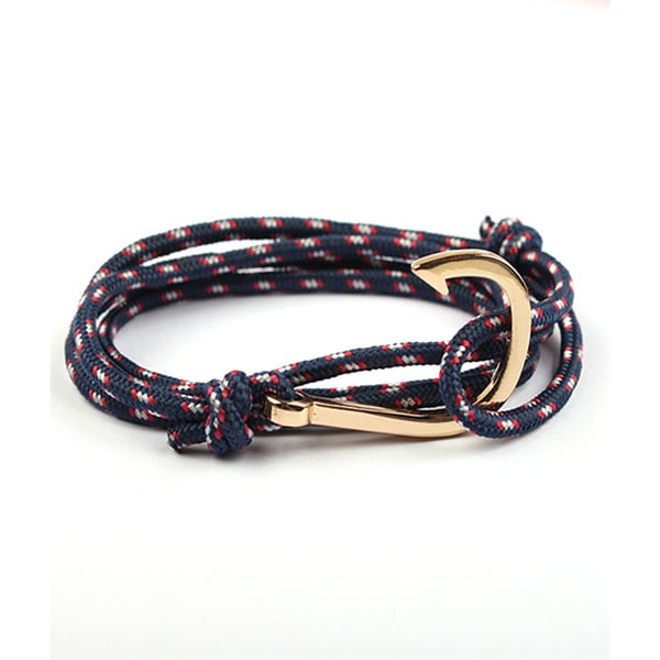 Marinblått Armband med Fiskekrok (Guld)
